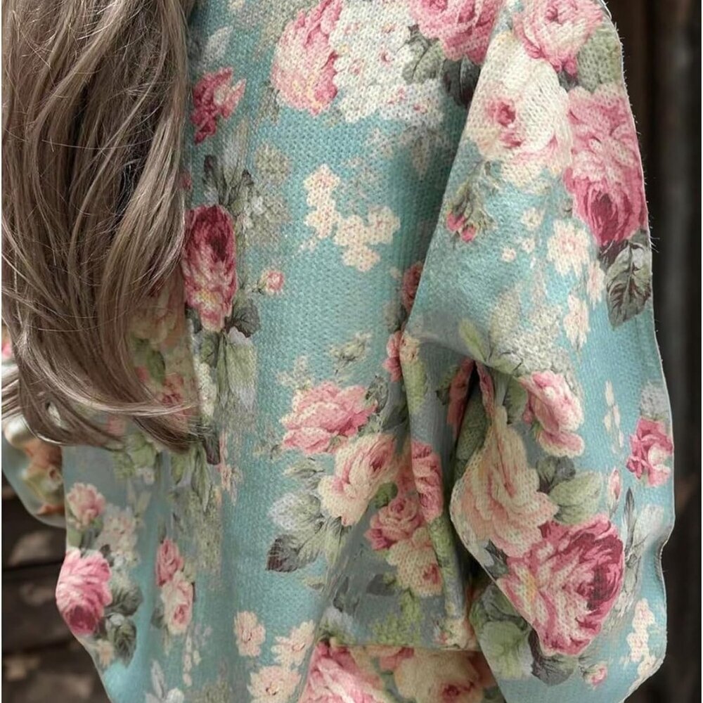 Women's Floral Print Button Down Cardigan Sweater Long Sleeve Lightweight Fall O - Picture 3 of 4